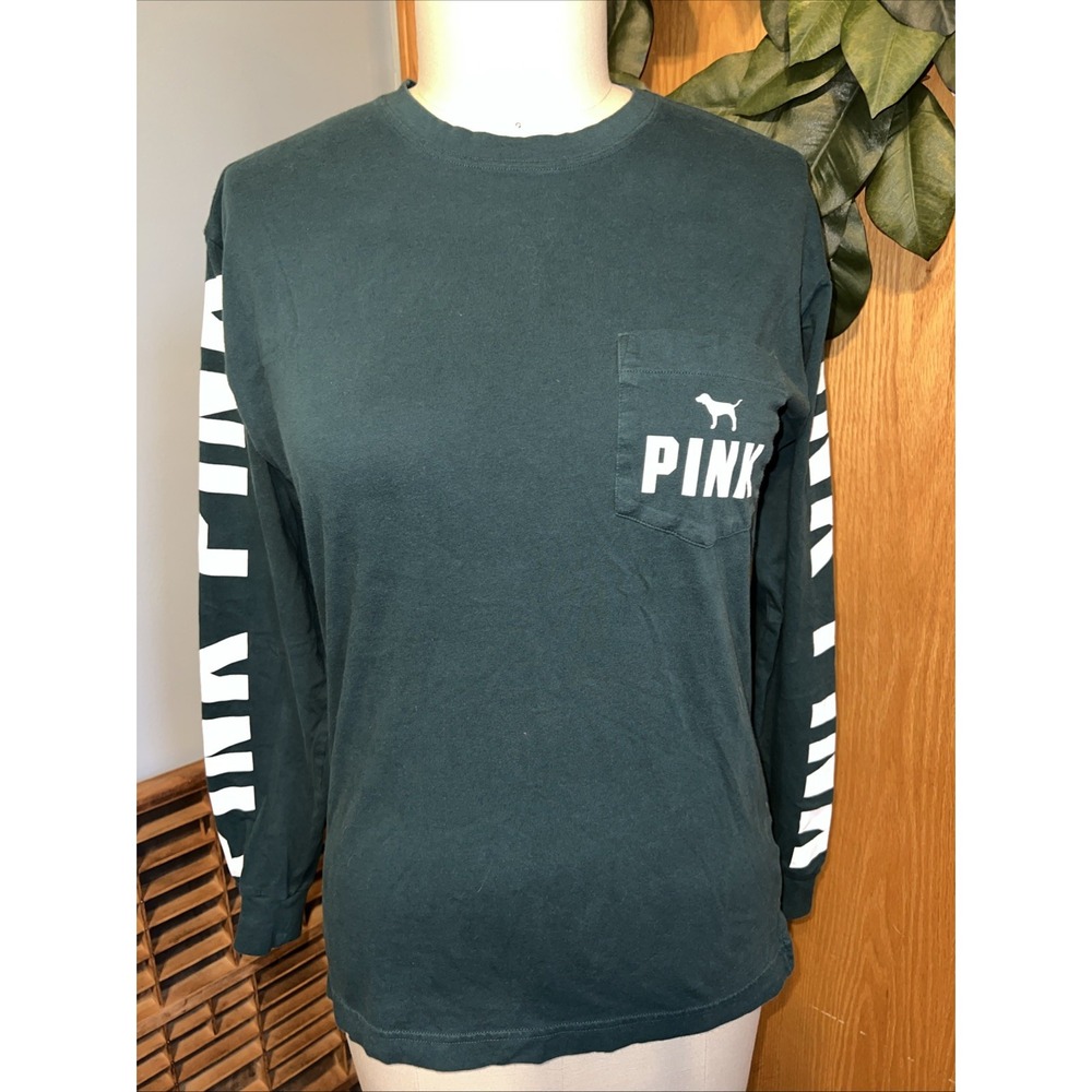 Victoria's Secret PINK Long Sleeve T-Shirt, Women's Size XS. Green, Soft